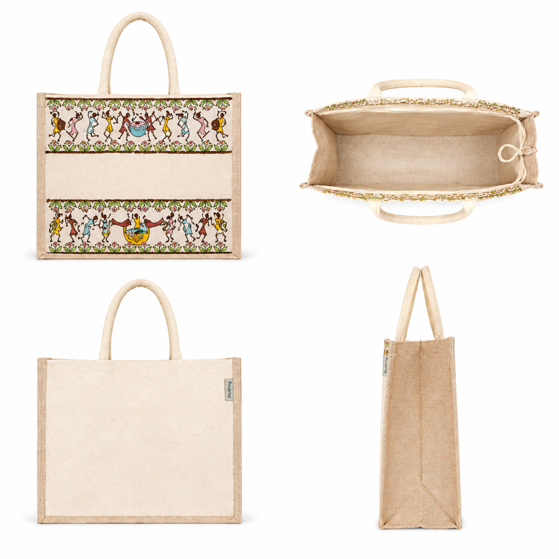 Tribal Beats Warli Hamper Bag - Beige