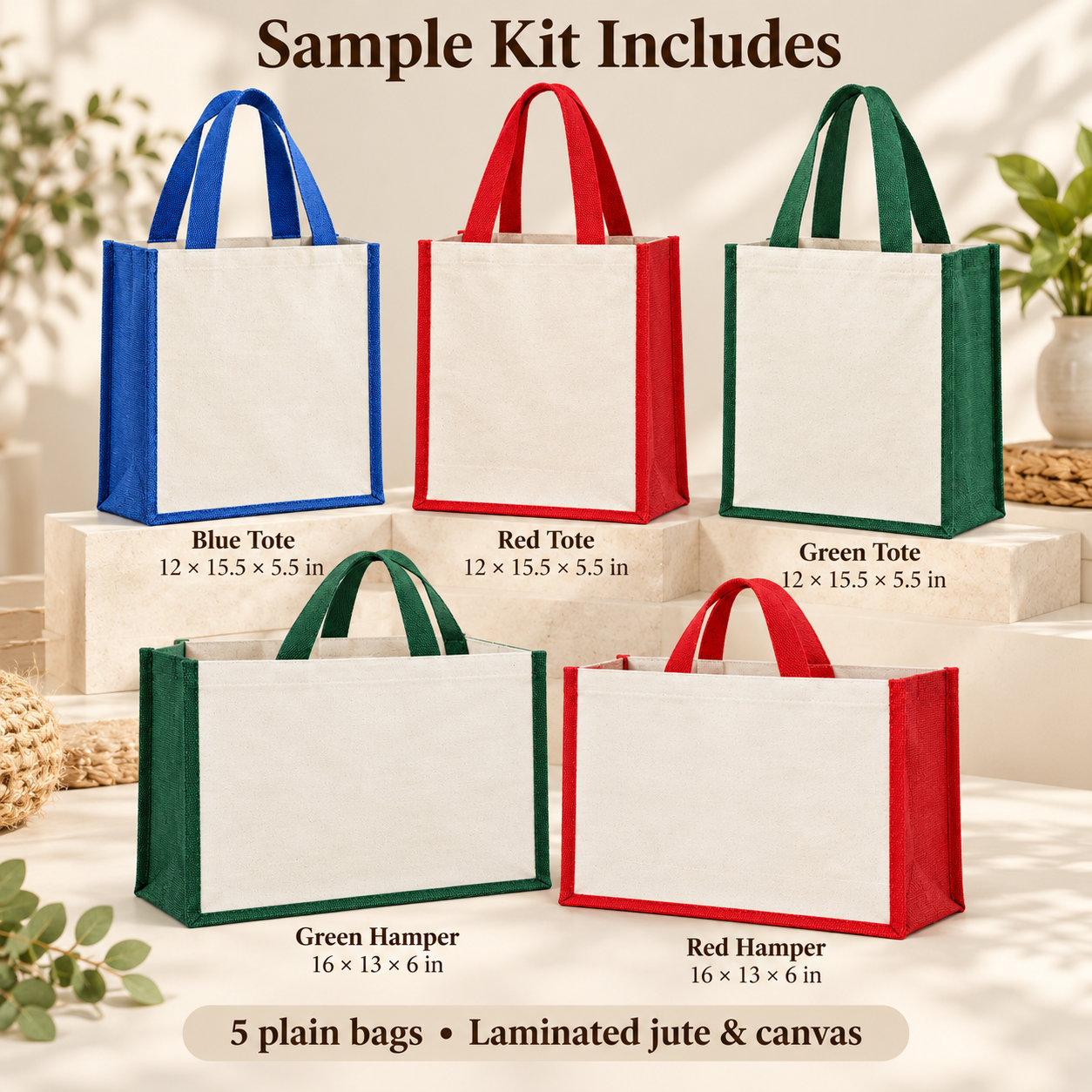 Coloured Laminated Jute Tote & Hamper Sample Kit