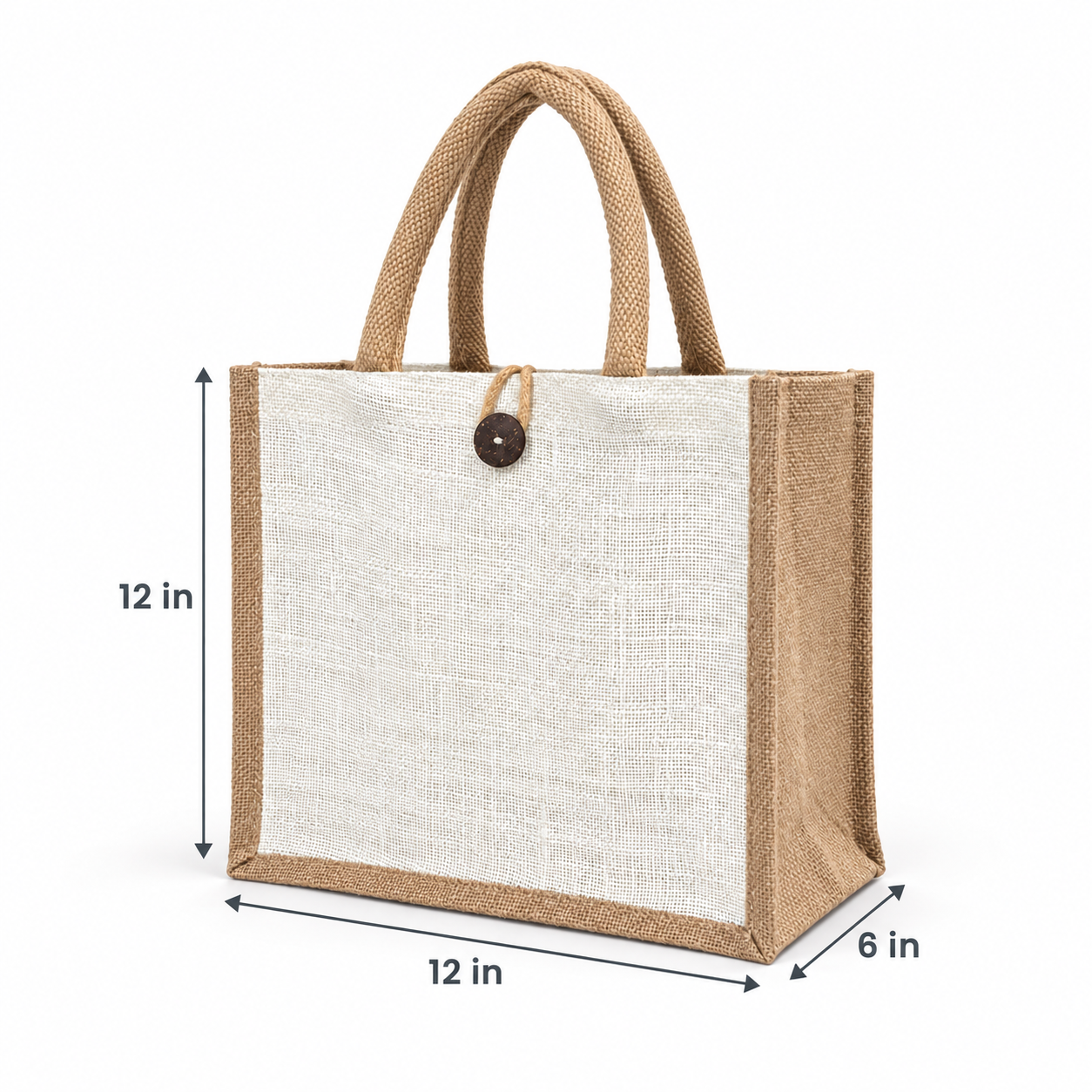 Plain 12x12x6 Natural Laminated Jute Gift Bag with Button Closure
