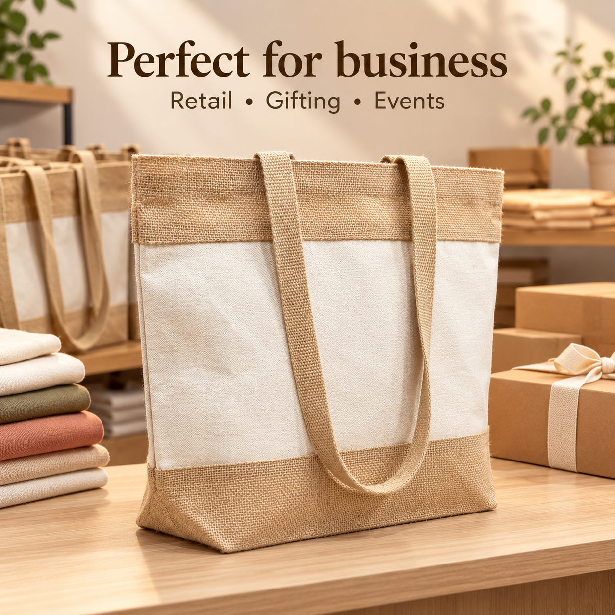 Plain 19x14x6 Natural Two-Tone Cotton Canvas Tote Bag | 350 GSM