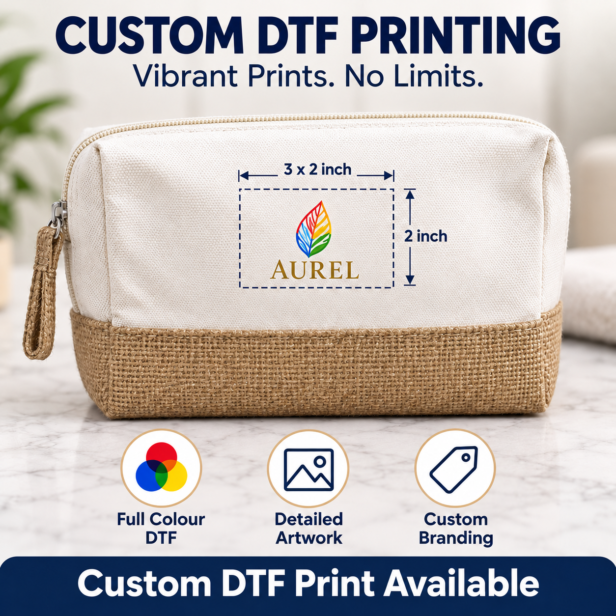 8x5x3 Natural Cotton Canvas Zipper Pouch | 220 GSM