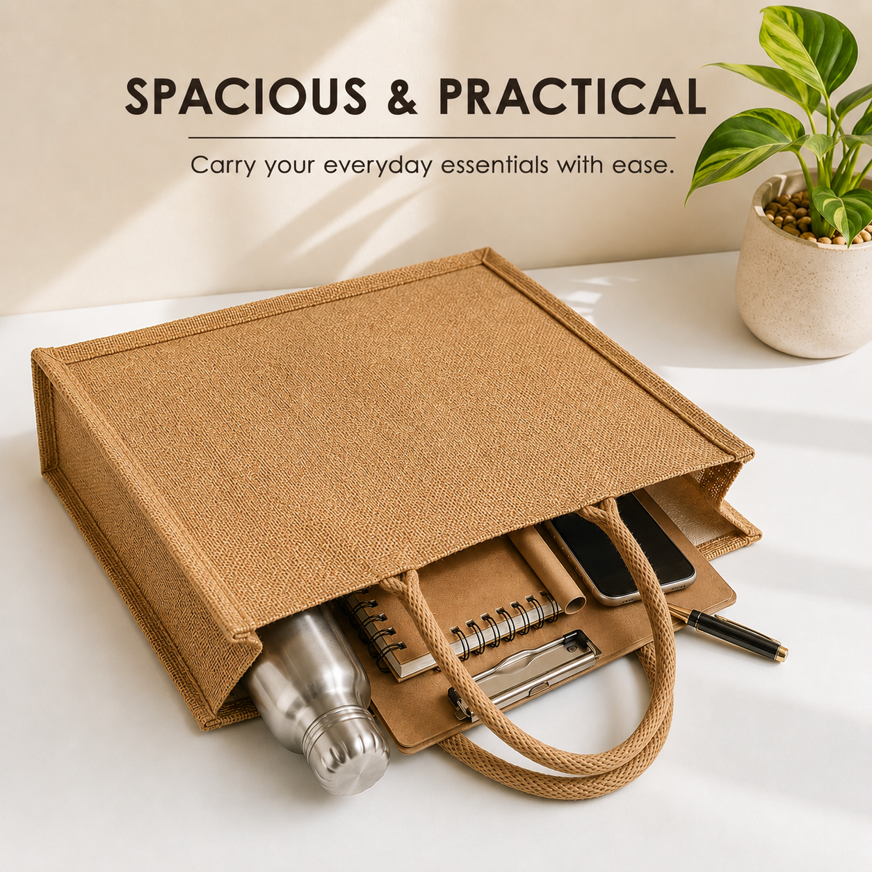 Custom 16×14×6 Natural Jute Tote Bag | 350 GSM