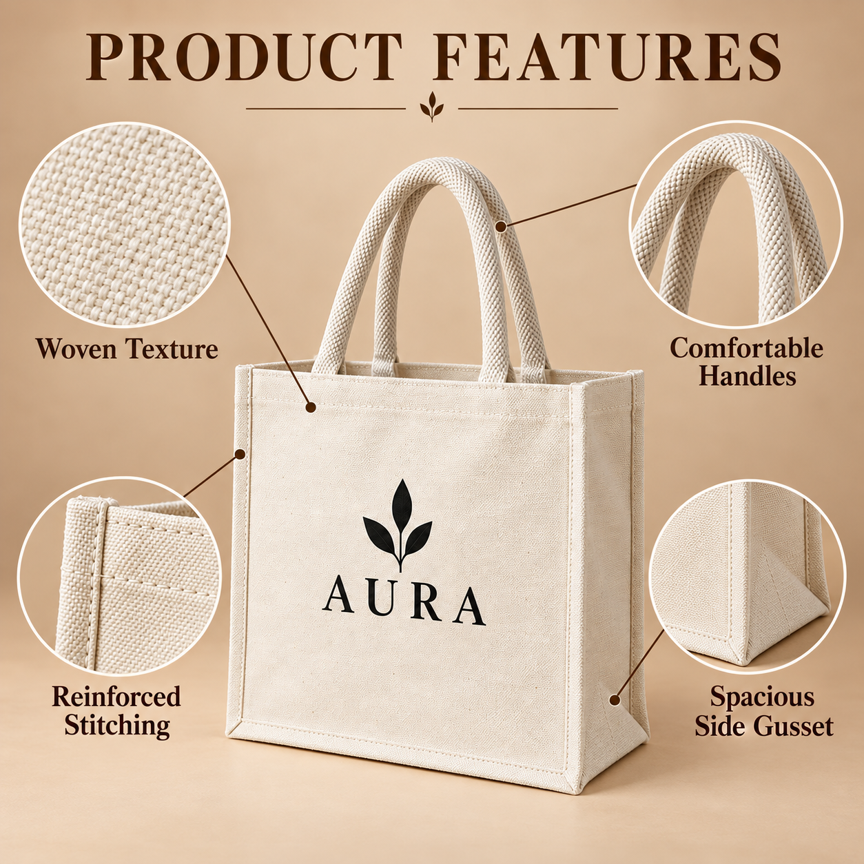 12x12x6 Ivory Laminated Canvas Gift Bag | 310 GSM