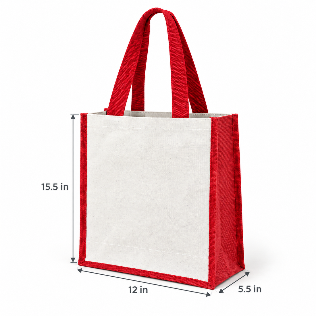 Plain 12x15.5x5.5 Red Laminated Jute & Canvas Tote Bag