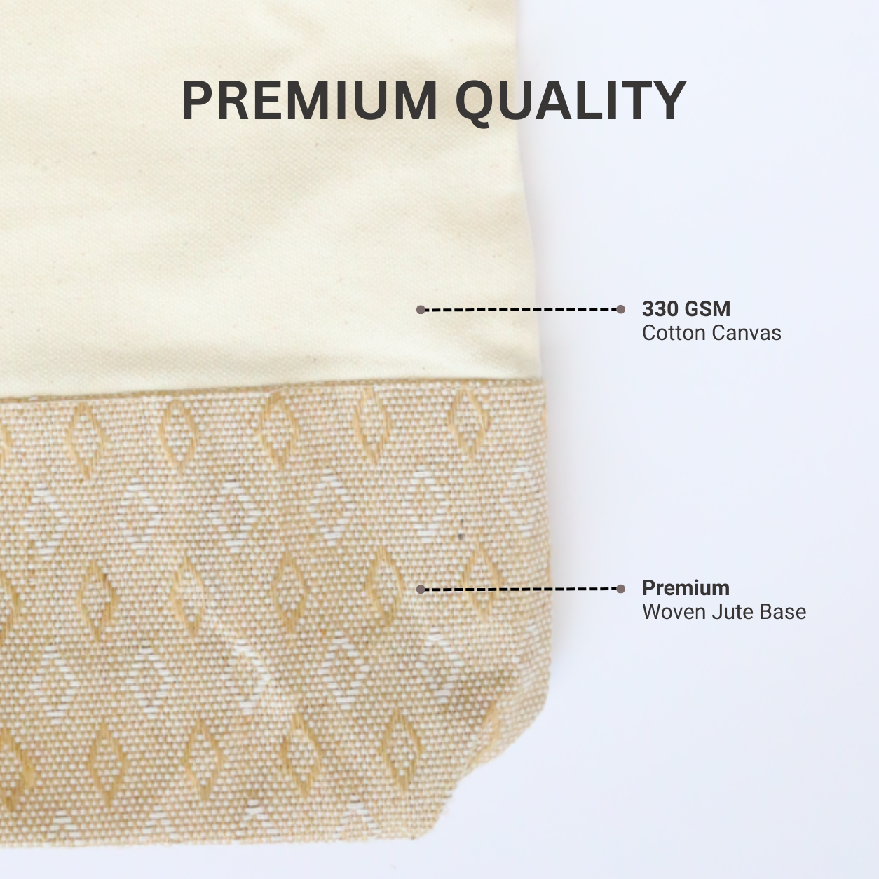 13×15 Diamond Motif Cotton Canvas Jute Tote Bag | 330 GSM