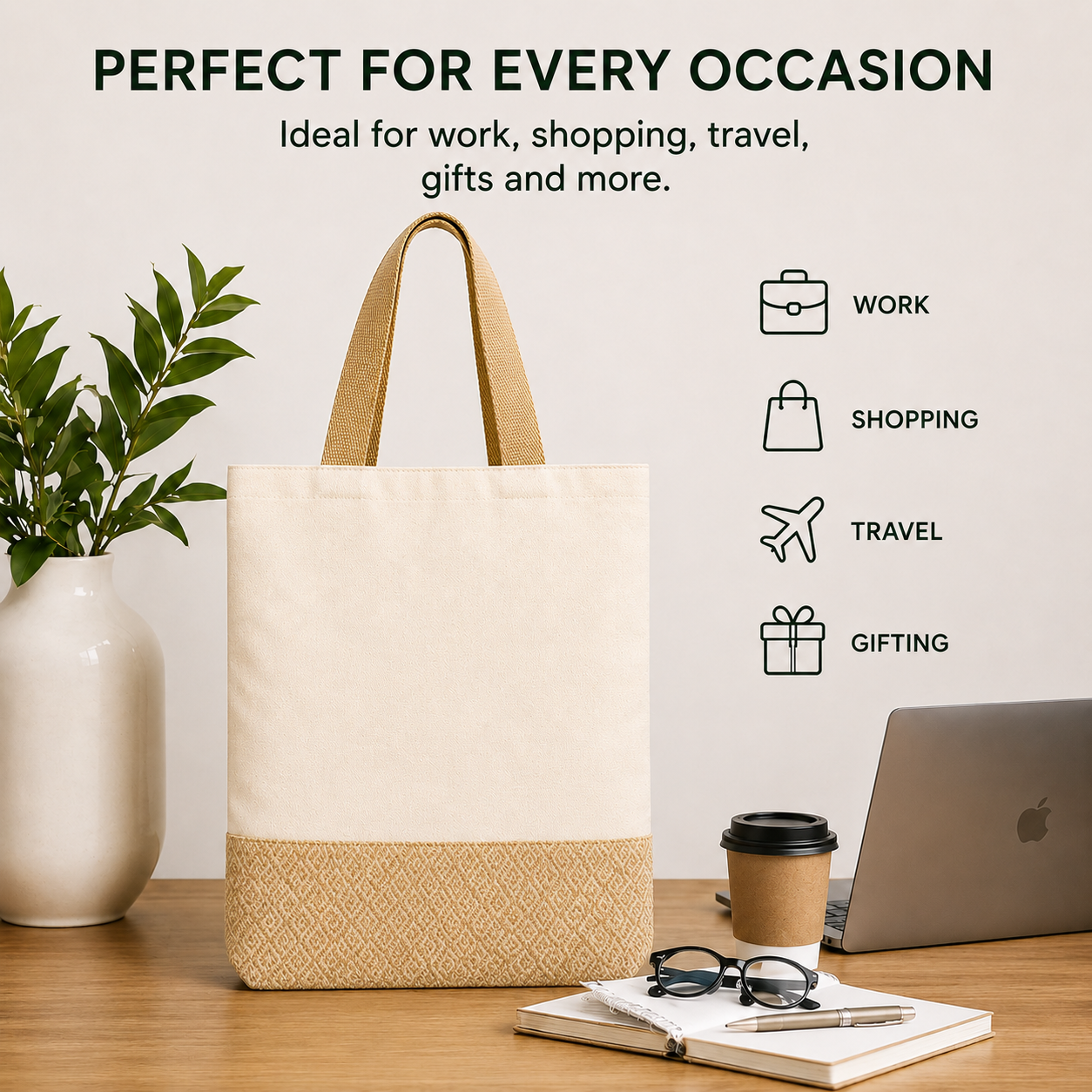 13×15 Diamond Jacquard Cotton Canvas Jute Tote Bag | 330 GSM