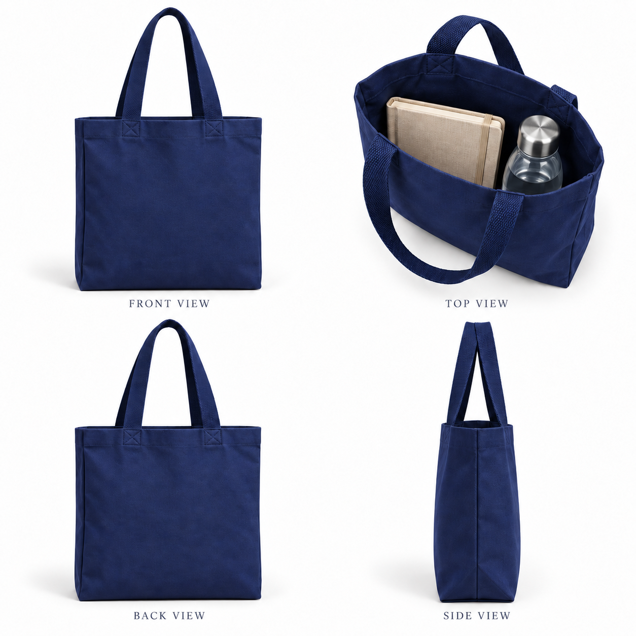 Plain 15x15.5x4 Navy Blue Gusseted Cotton Tote Bag | 235 GSM