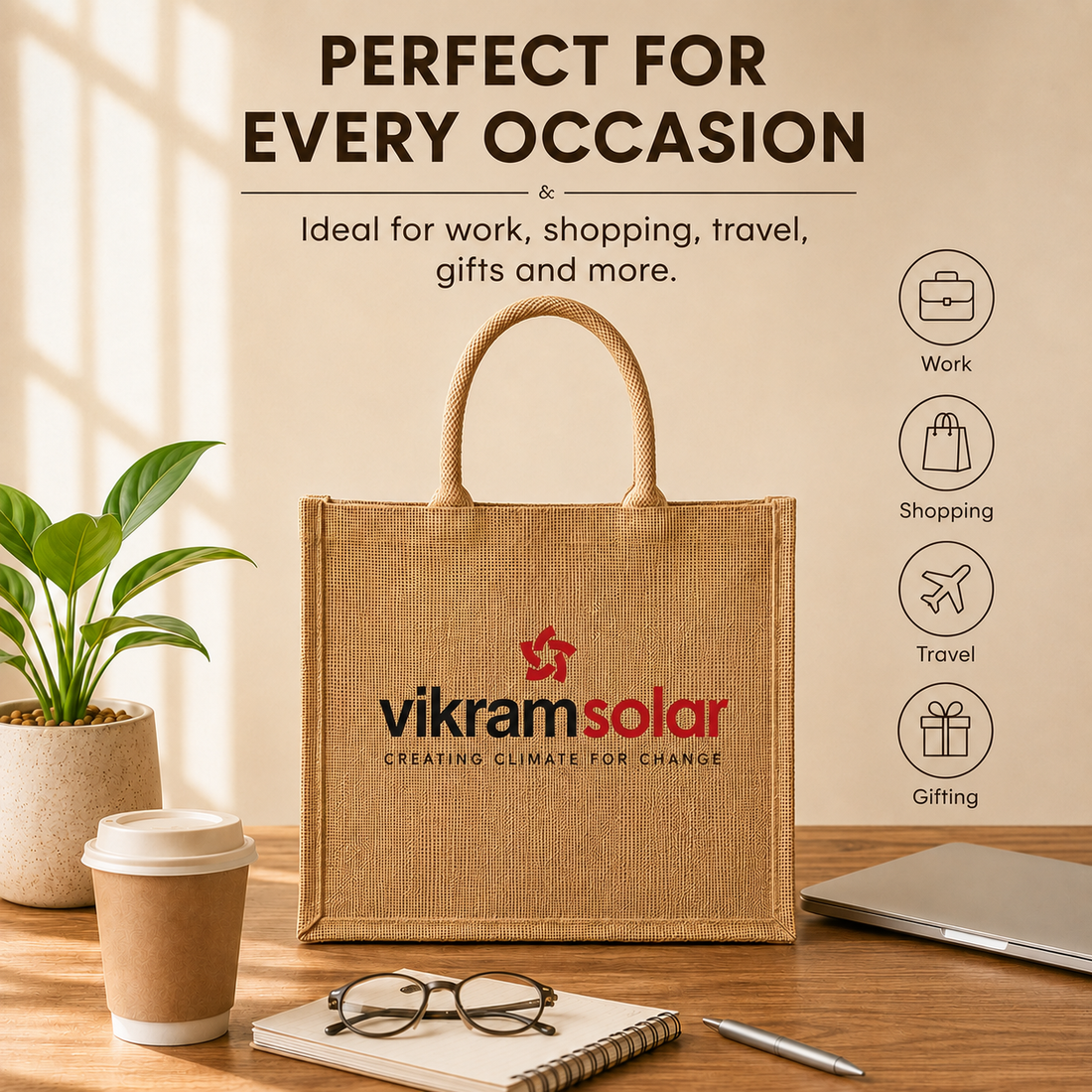 Custom 16×14×6 Natural Jute Tote Bag | 350 GSM