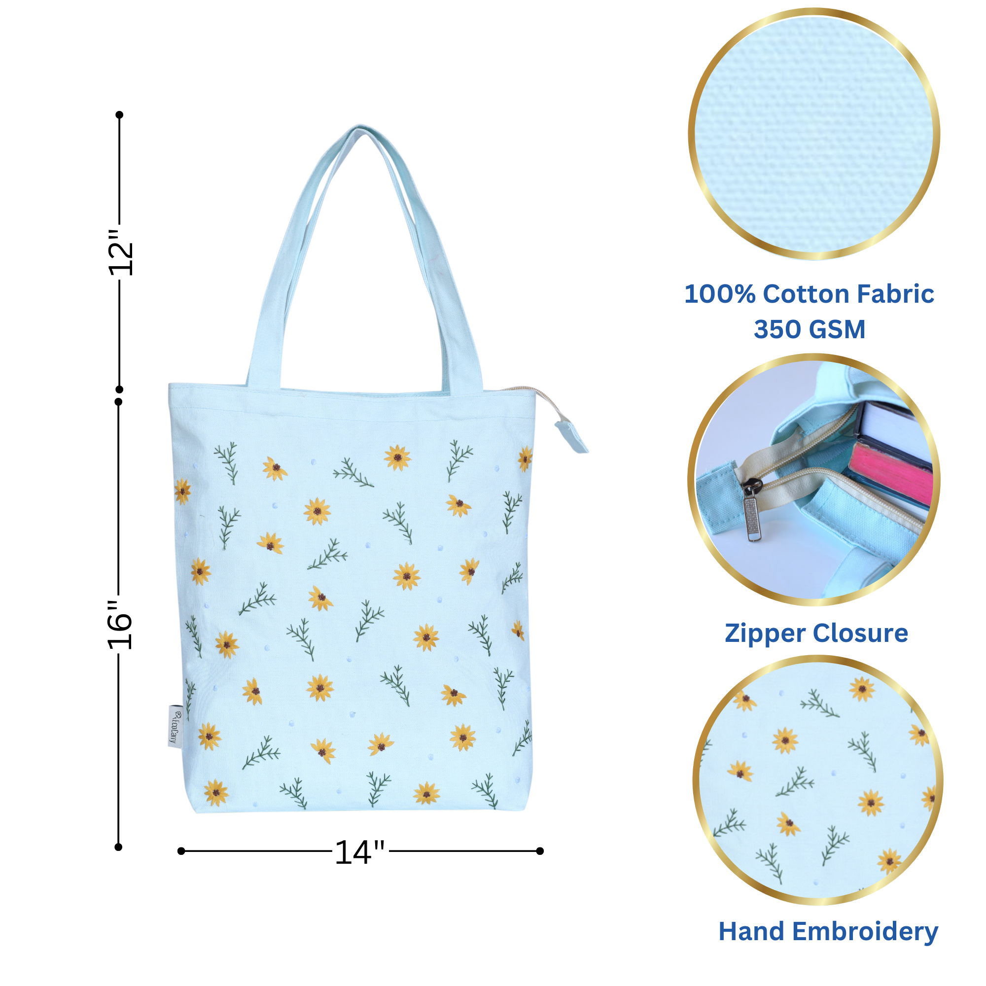 Sunflower Bliss Embroidered Tote