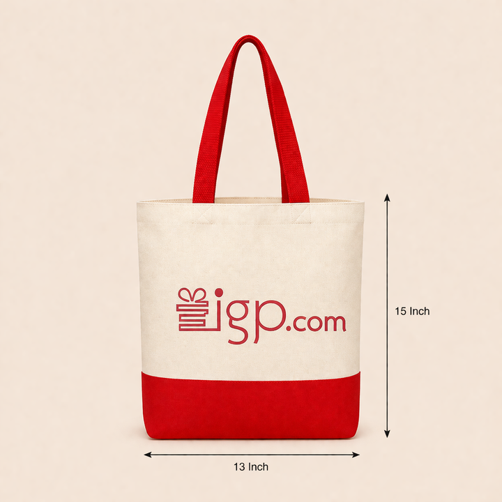 Custom 13"x15" Red & Beige Tote Bag | 330 GSM