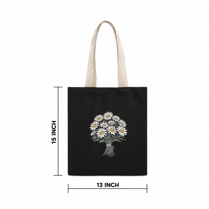 Black Daisy Tote Bag