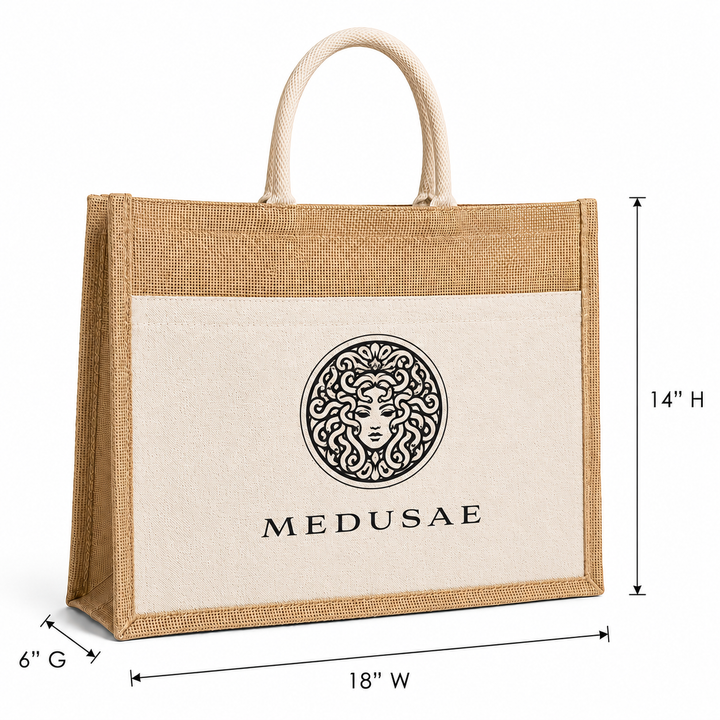 Custom 18x14x6 Jute Tote Bags with Canvas Front Pocket | 350 GSM