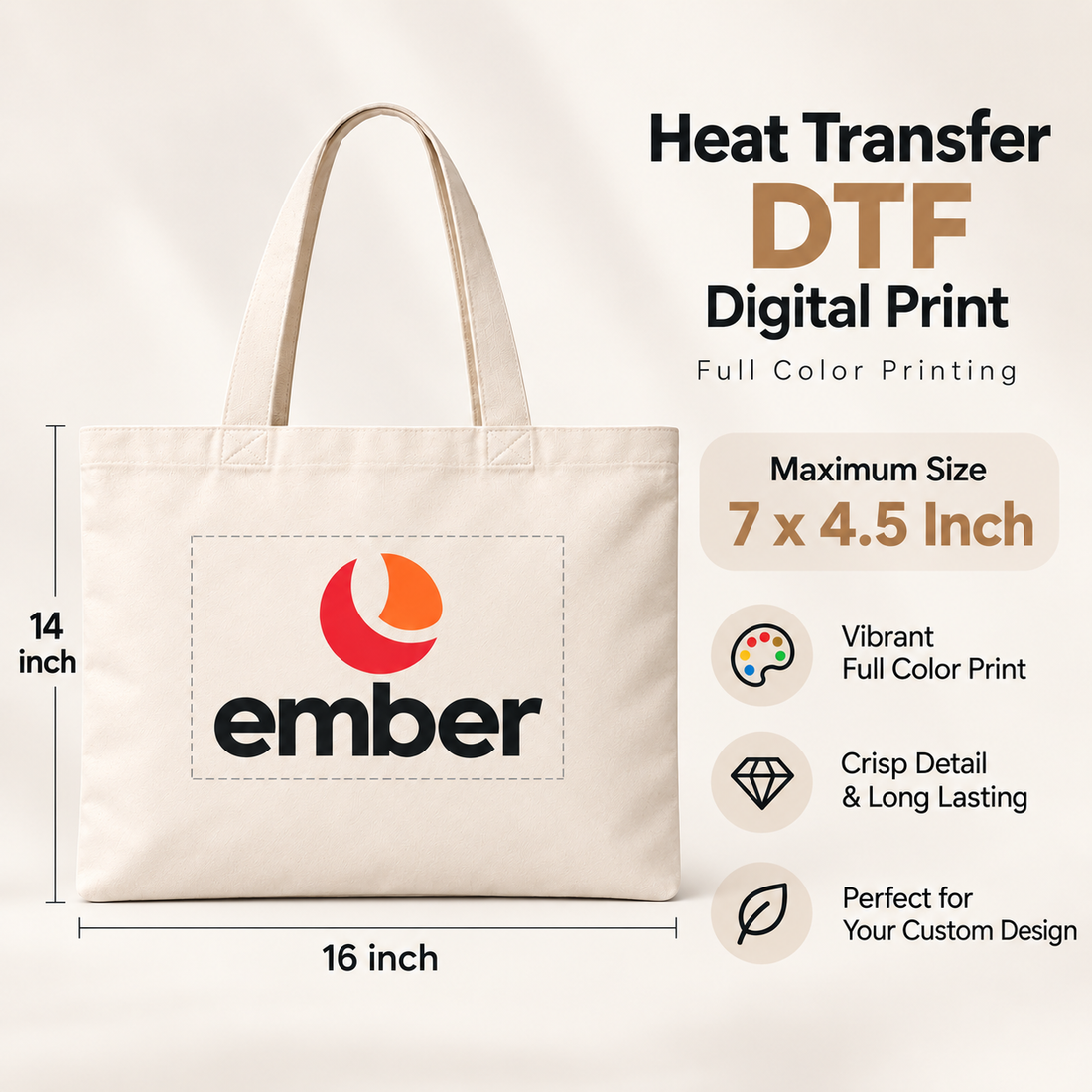 16x14 Inch Cotton Tote Bag | 220 GSM