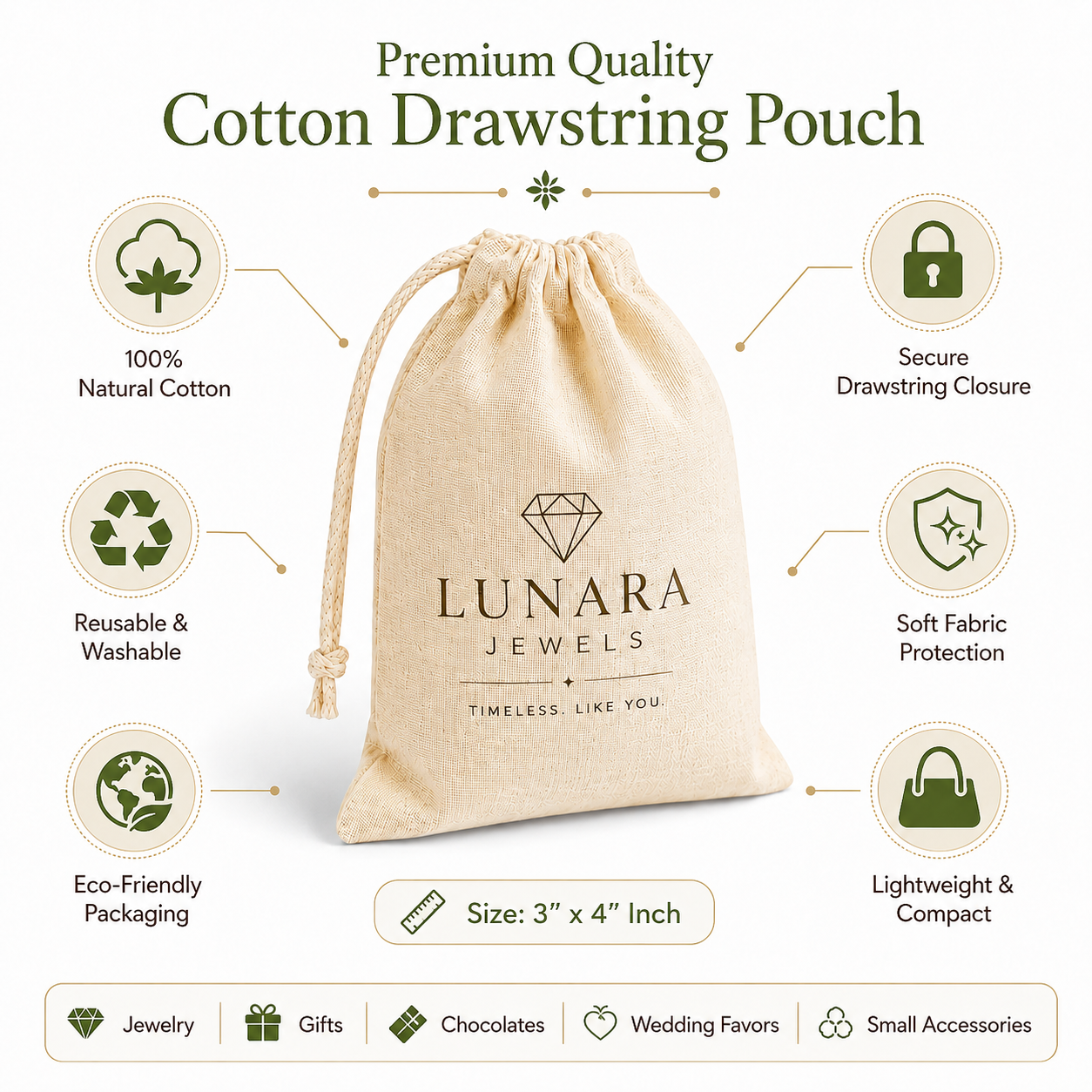 Custom 3x4 Inch Cotton Drawstring Bag | 150 GSM
