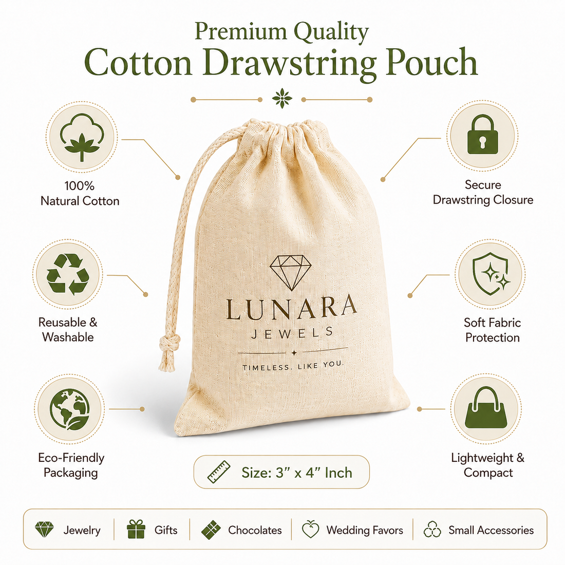 Custom 3x4 Inch Cotton Drawstring Bag | 150 GSM