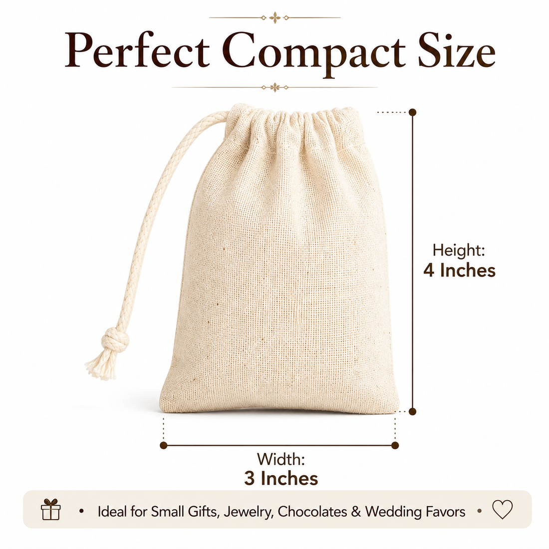 3x4 Inch Cotton Drawstring Bag | 150 GSM