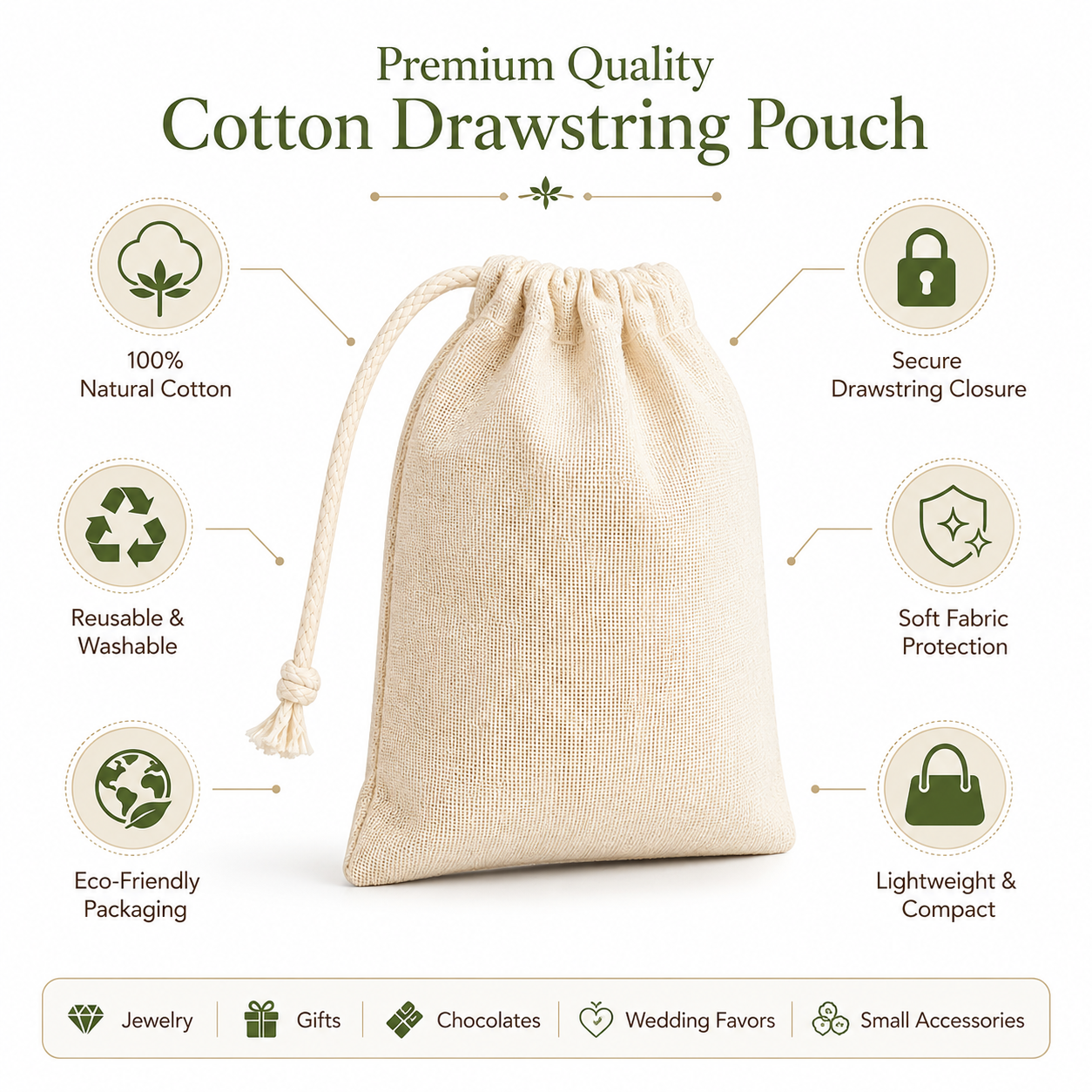 3x4 Inch Cotton Drawstring Bag | 150 GSM