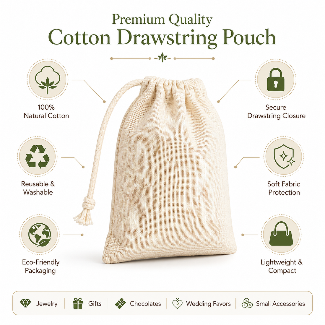 3x4 Inch Cotton Drawstring Bag | 150 GSM