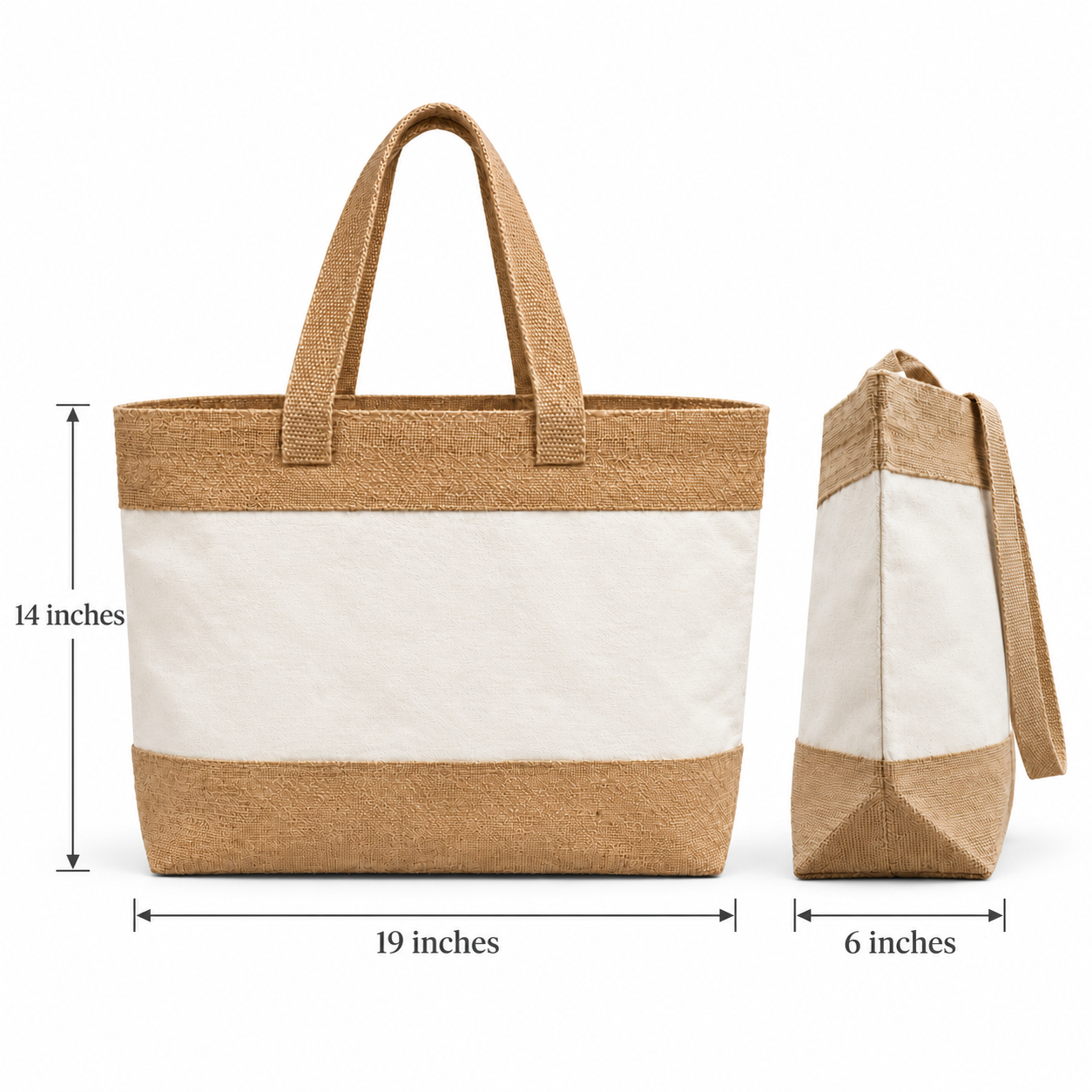 Plain 19x14x6 Natural Two-Tone Cotton Canvas Tote Bag | 350 GSM