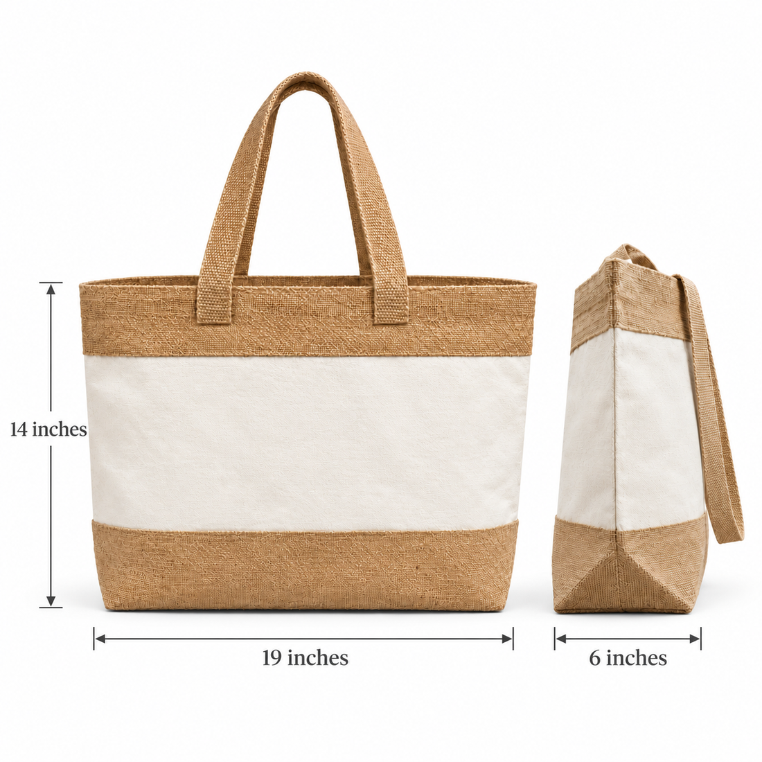 Plain 19x14x6 Natural Two-Tone Cotton Canvas Tote Bag | 350 GSM