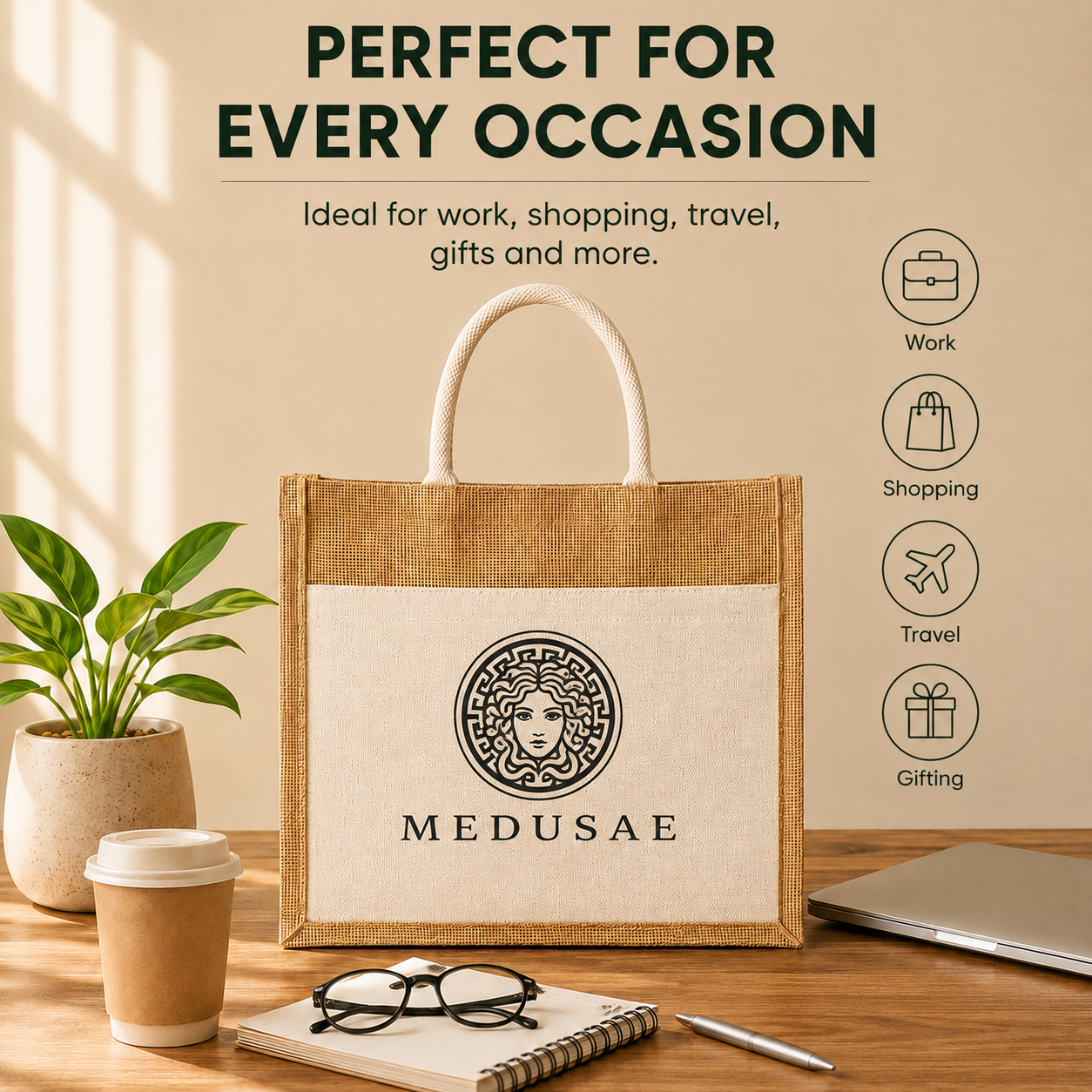 Custom 18X14X6 Jute Tote Bags with Canvas Front Pocket | 350 GSM