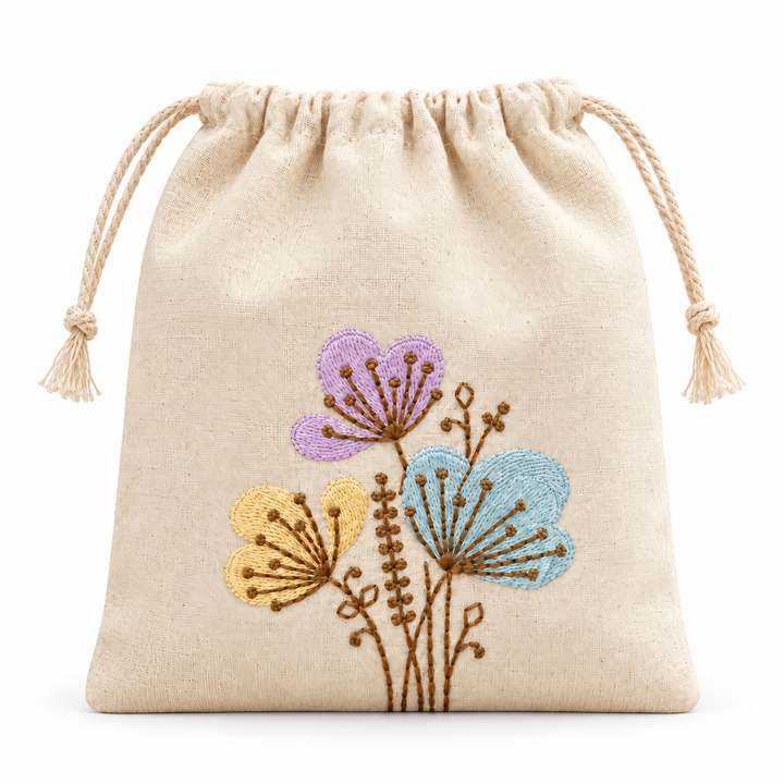 Pastel Trio Embroidered Drawstring Bag
