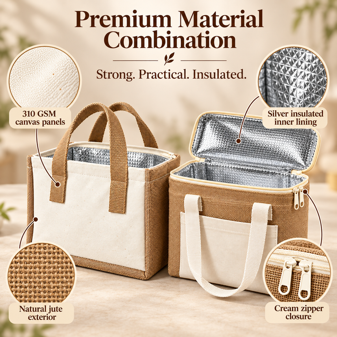 Insulated Jute Lunch Bag Sample Kit