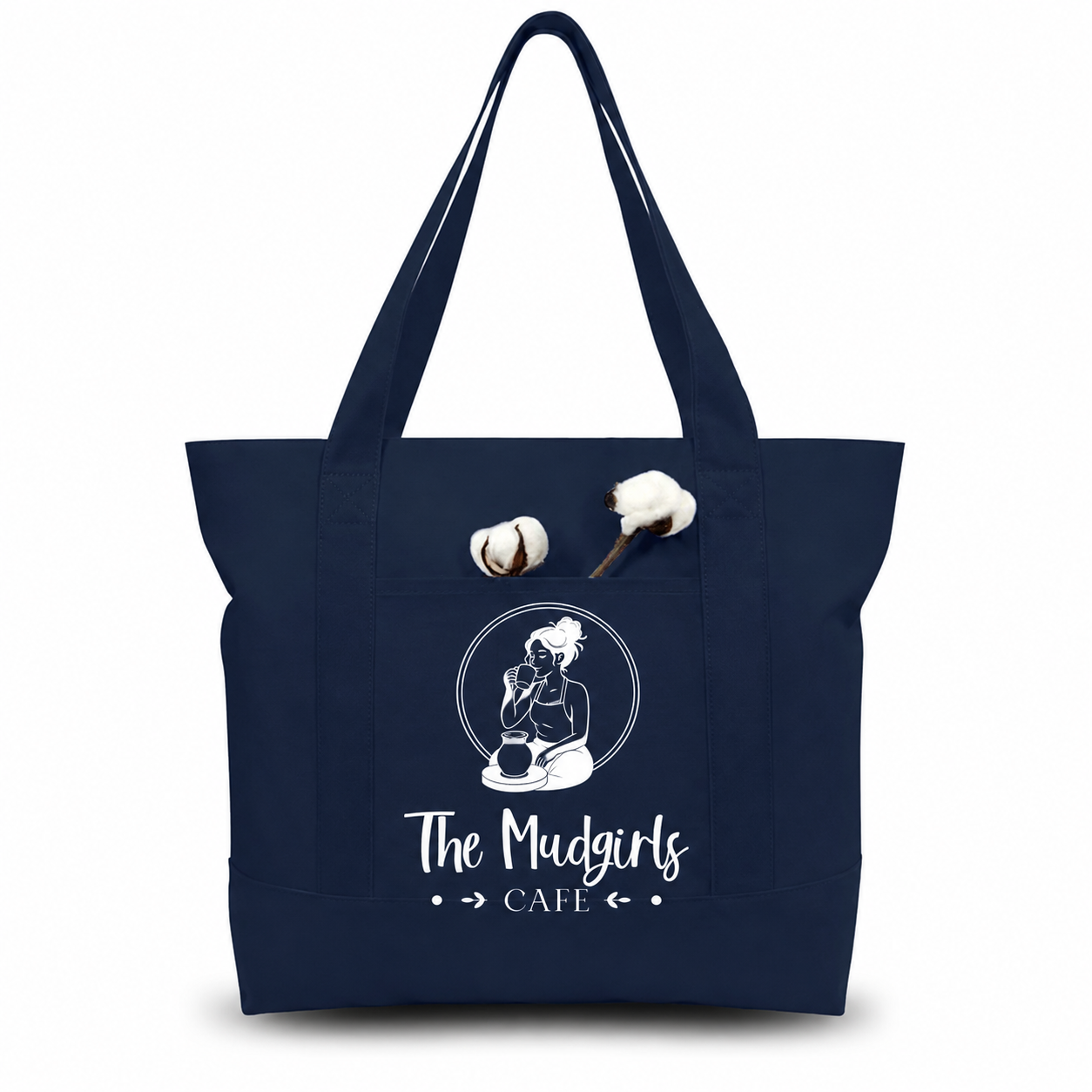 Navy Blue Large Canvas Tote Bag | 19" x 15" x 6"