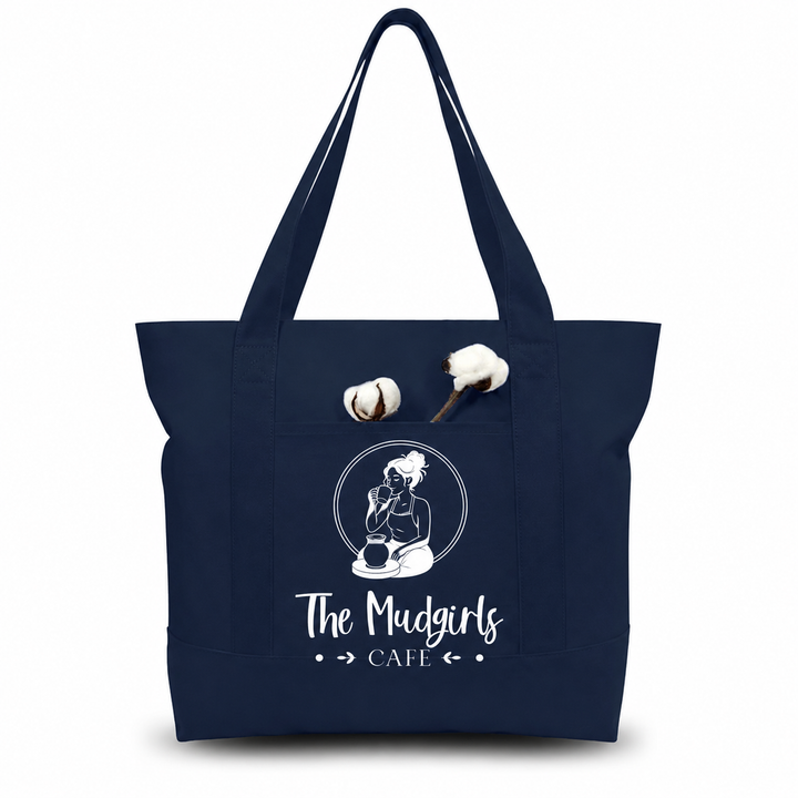 Navy Blue Large Canvas Tote Bag | 19" x 15" x 6"