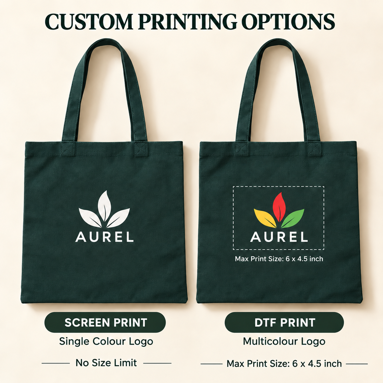 14.5x15.5 Dark Green Cotton Canvas Tote Bag | 350 GSM