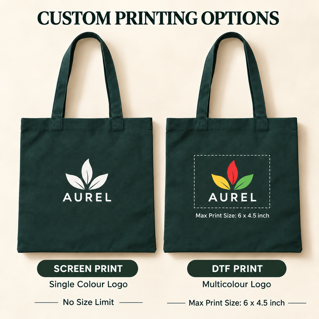 14.5x15.5 Dark Green Cotton Canvas Tote Bag | 350 GSM