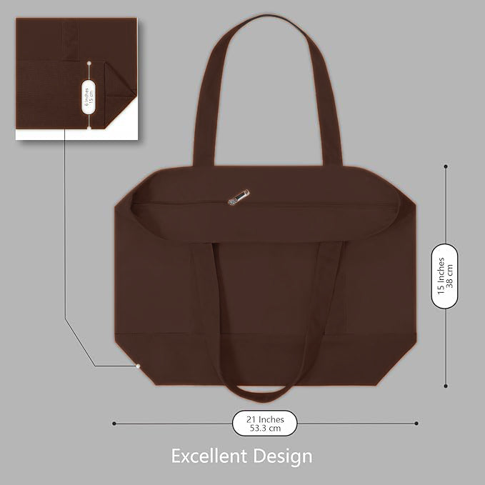 Brown Large Canvas Tote Bag | (19" x 15" x 6") Inch