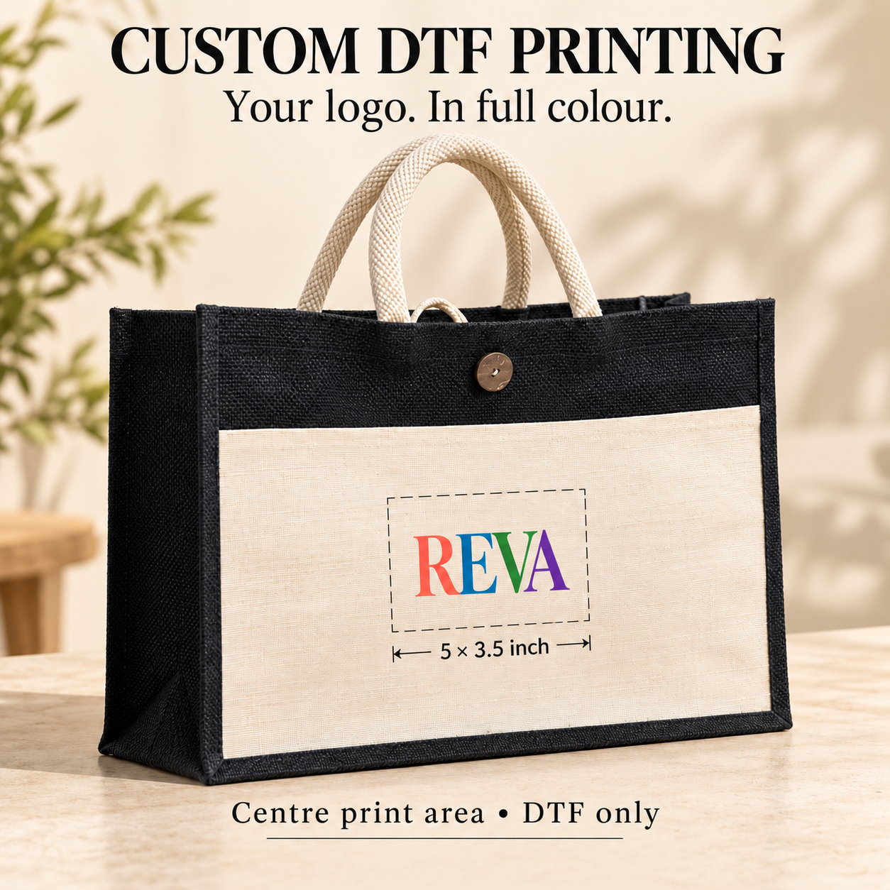 16x13x6 Black & Natural Jute Hamper Bag with Canvas Front Pocket