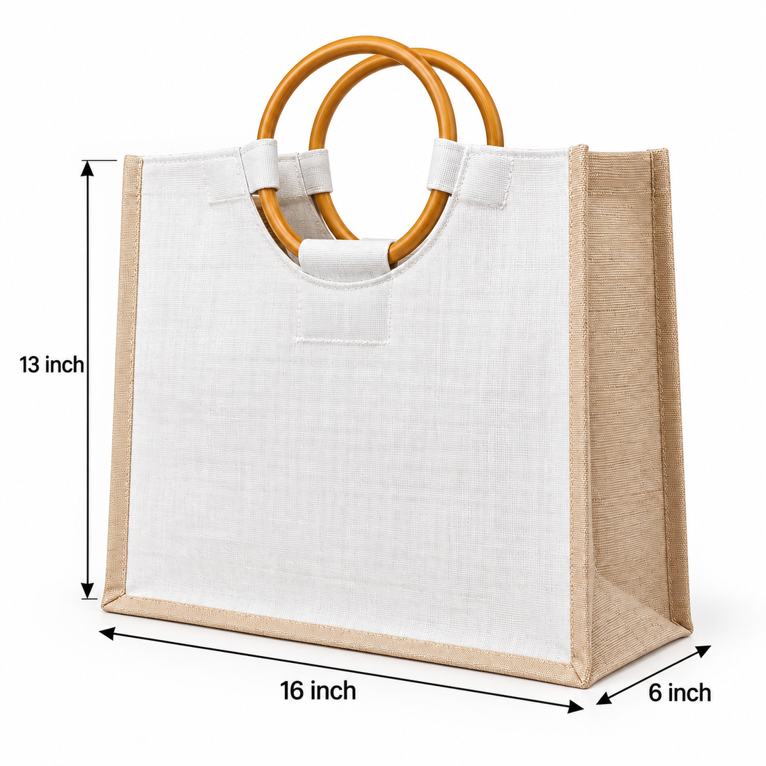 Plain 16x13x6 Natural Laminated Juco Bag with Cane Handles
