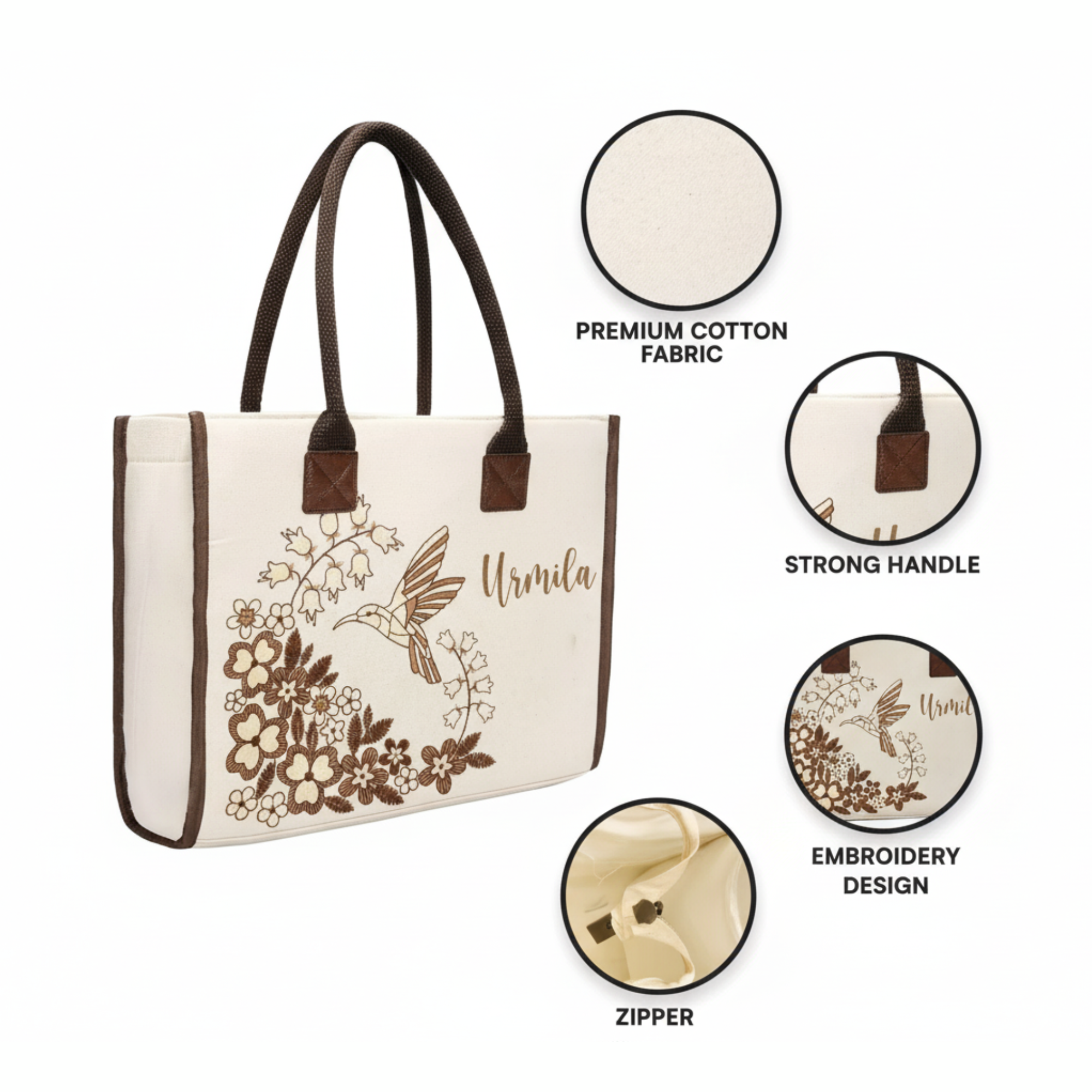 Personalised Humming Bird Bloom Tote Bag