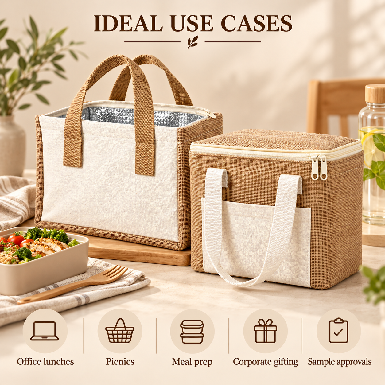 Insulated Jute Lunch Bag Sample Kit