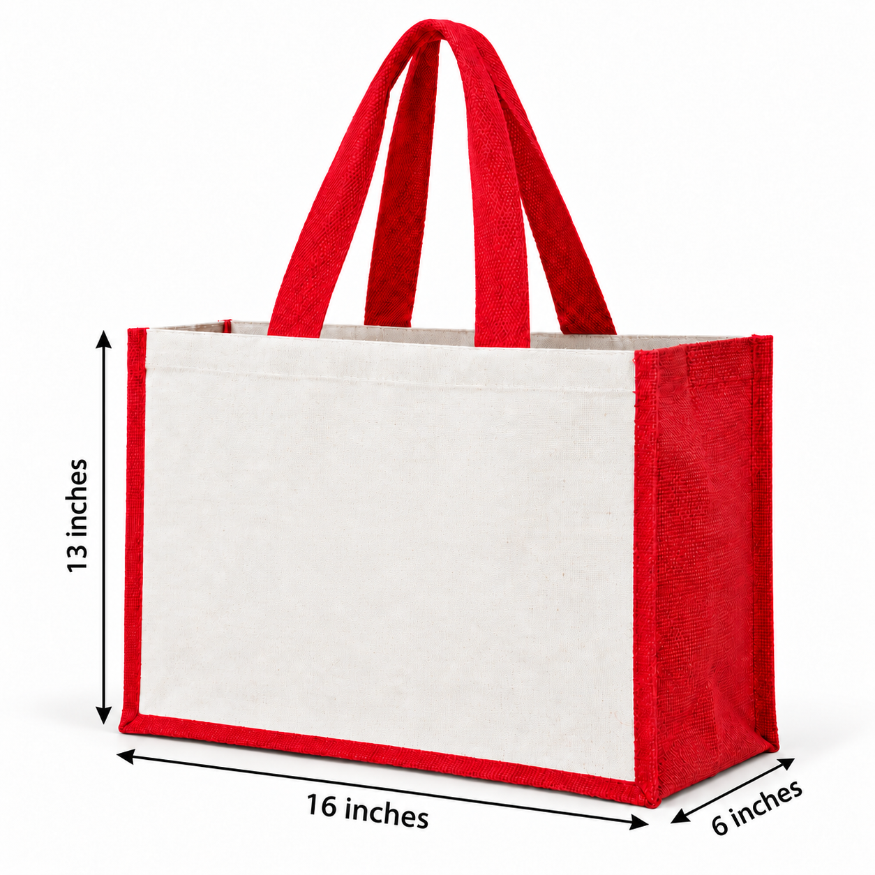 Plain 16x13x6 Red Laminated Jute & Canvas Hamper Bag