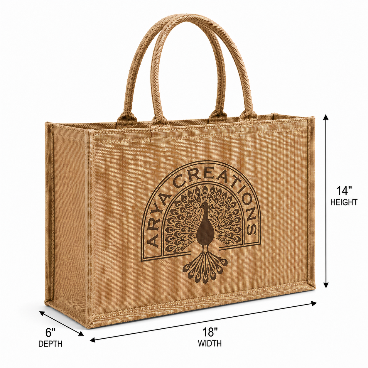 Custom 18×14×6 Natural Jute Tote Bag | 350 GSM