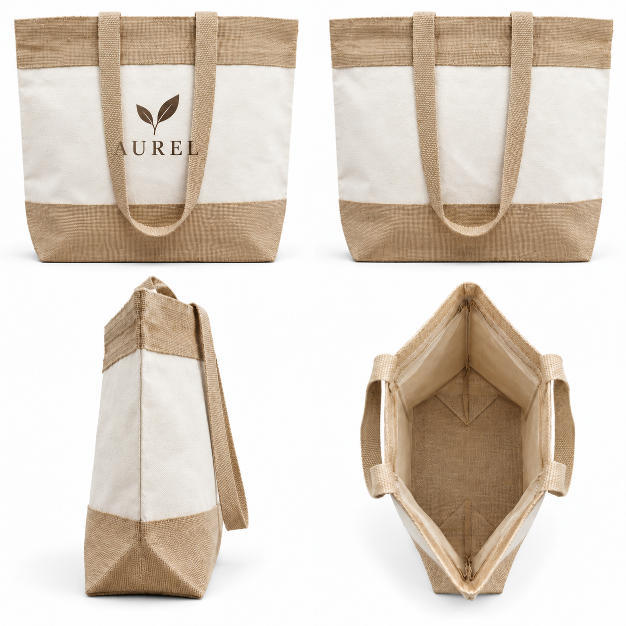 19x14x6 Natural Two-Tone Cotton Canvas Tote Bag | 350 GSM