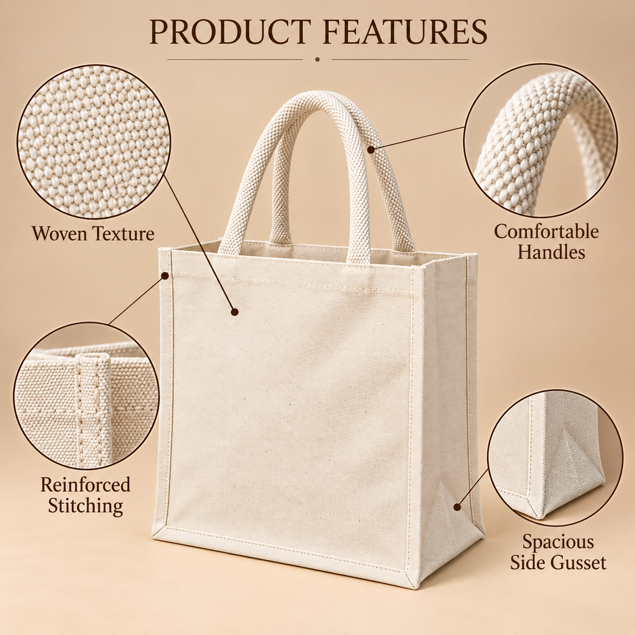 Plain 12x12x6 Ivory Laminated Canvas Gift Bag | 310 GSM