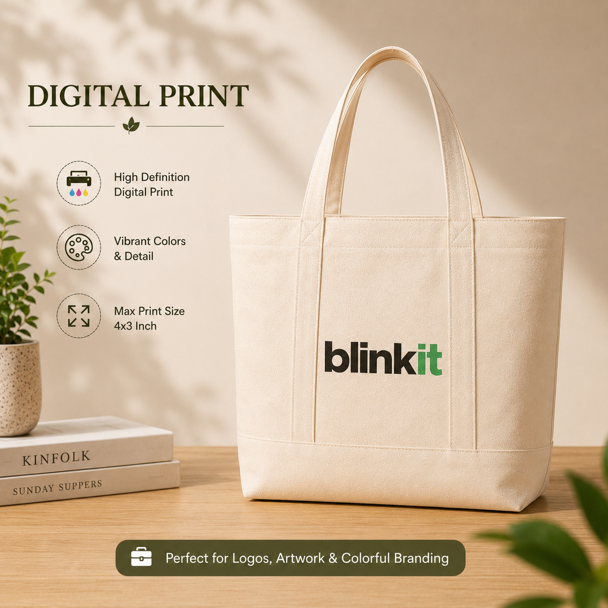 Custom 15x12x5 Cotton Canvas Tote Bag | 400 GSM