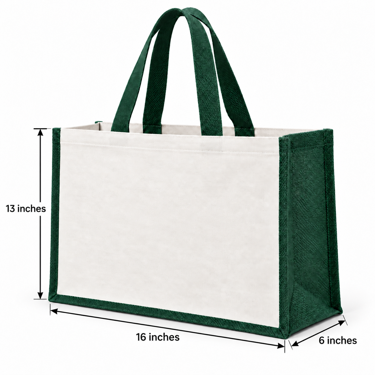 Plain 16x13x6 Green Laminated Jute & Canvas Hamper Bag