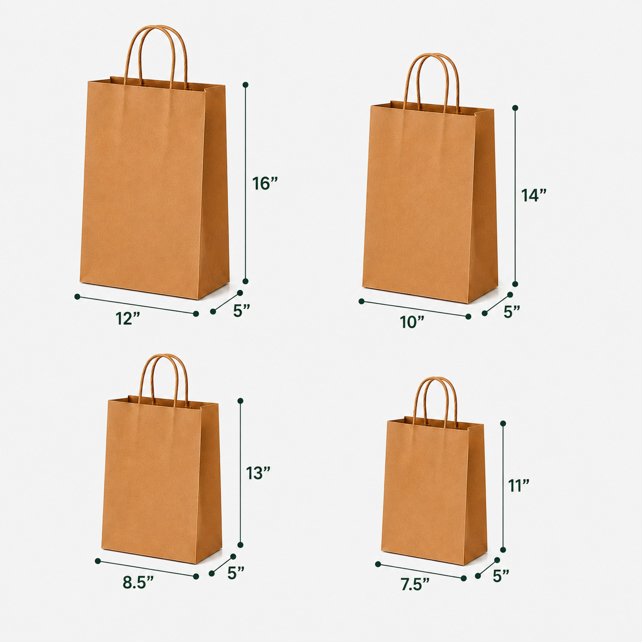Kraft Paper Shopping Bag Sample Kit - 4 Sizes | 110 GSM