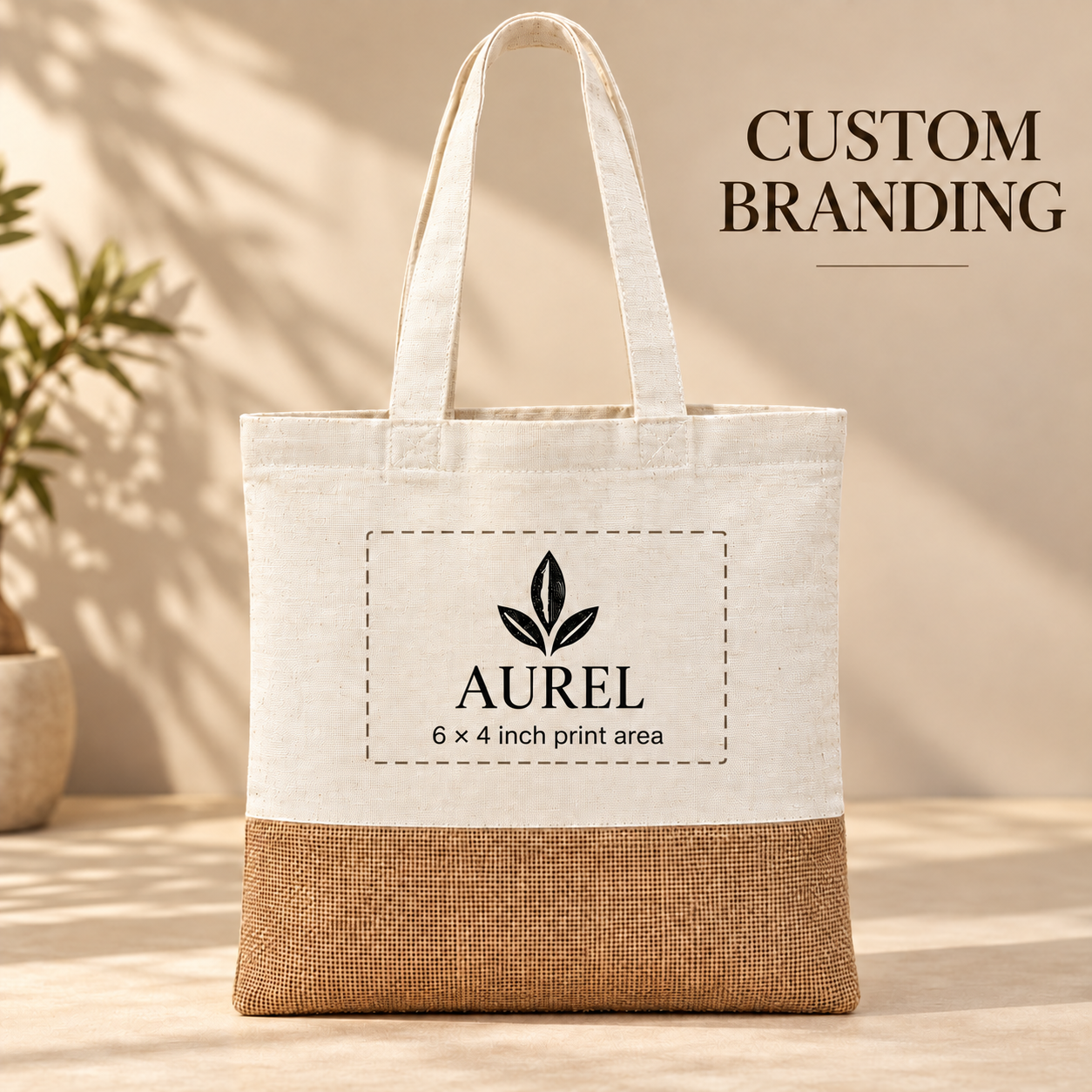 14.5x16.5 Natural Jute & Cotton Two-Tone Tote Bag
