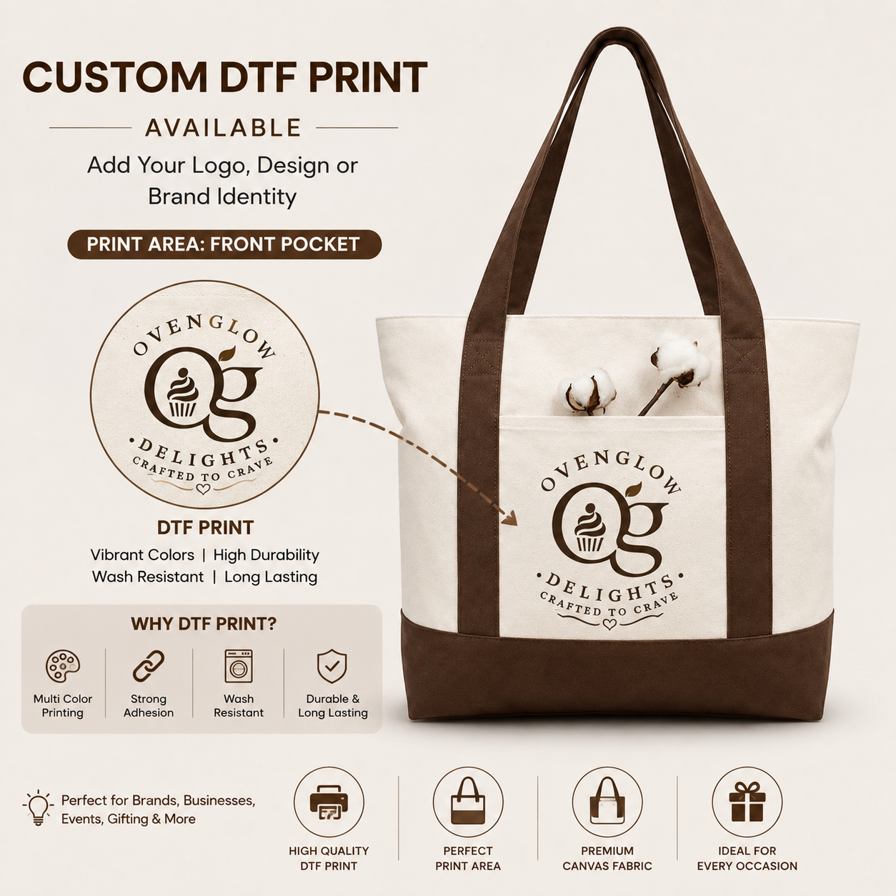 Brown Large Canvas Tote Bag | 19" x 15" x 6"