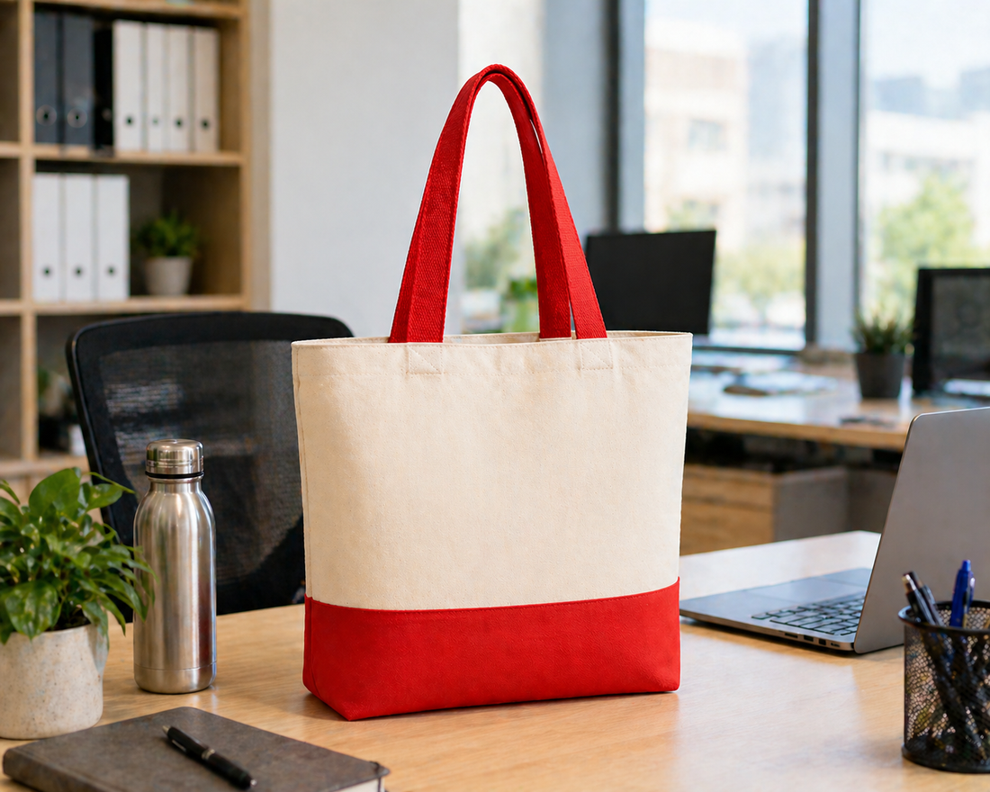 13"x15" Red & Beige Tote Bag | 330 GSM