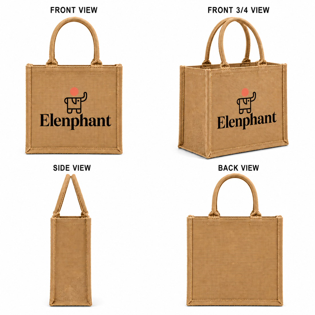 Custom 12×12×7.5 Natural Jute Tote Bag | 350 GSM