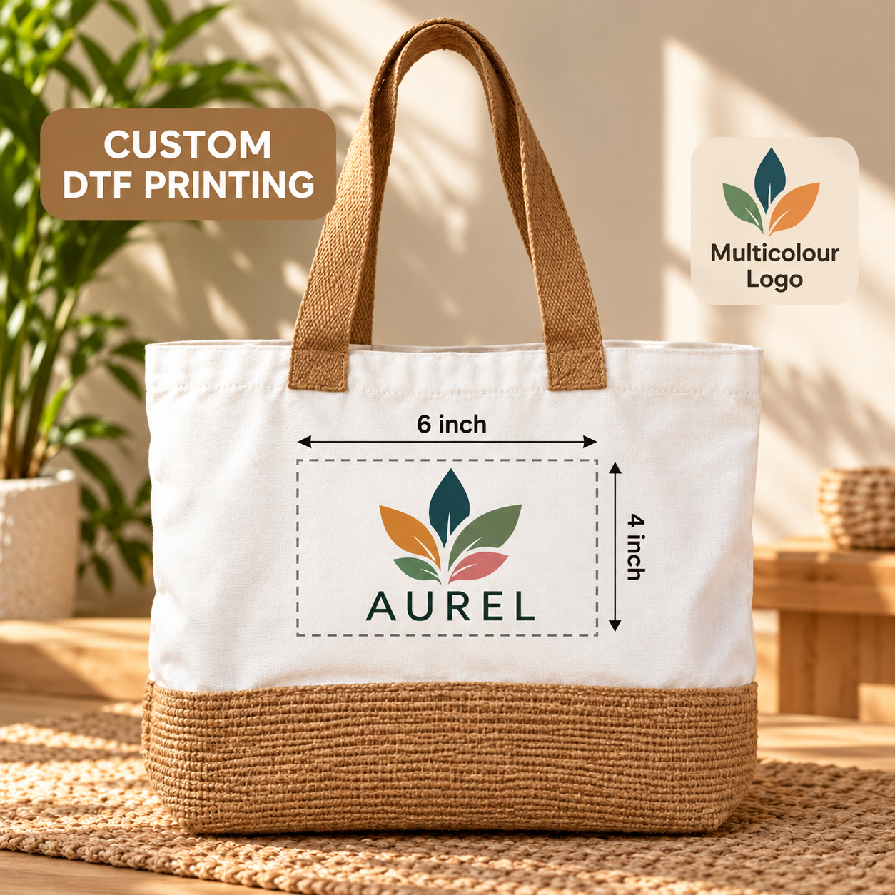 17.5x14x6 Natural Juco & Canvas Two-Tone Tote Bag