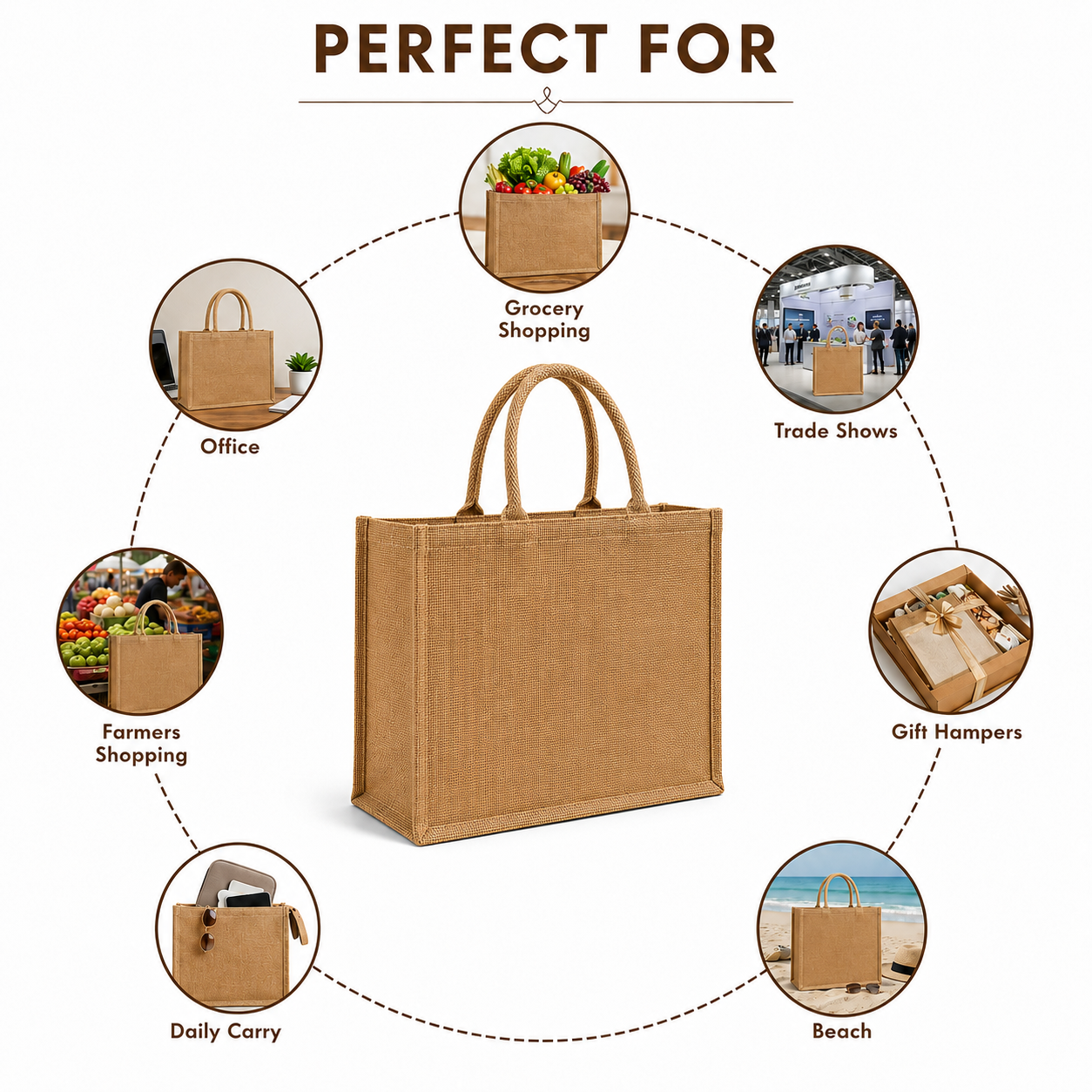15×13×6 Natural Jute Tote Bag | 350 GSM