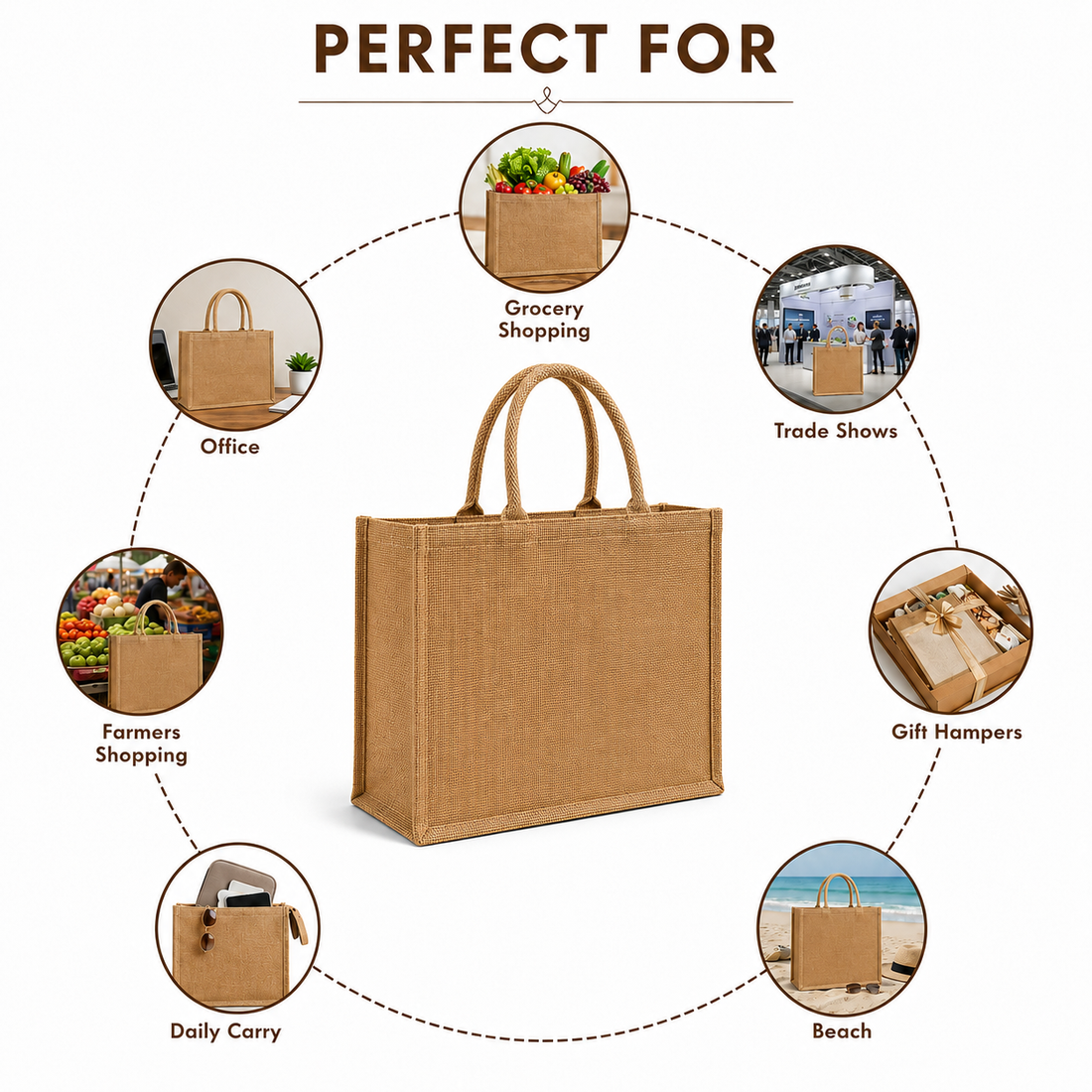 16×14×6 Natural Jute Tote Bag | 350 GSM